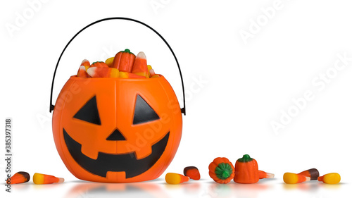 Wallpaper Mural Halloween pumpkin Jack-o-lantern bucket with candy corn for celebration halloween. Orange pumpkin with scary smile face Jack-o-lantern. Bucket for candy. Trick or treat and Happy Halloween Torontodigital.ca
