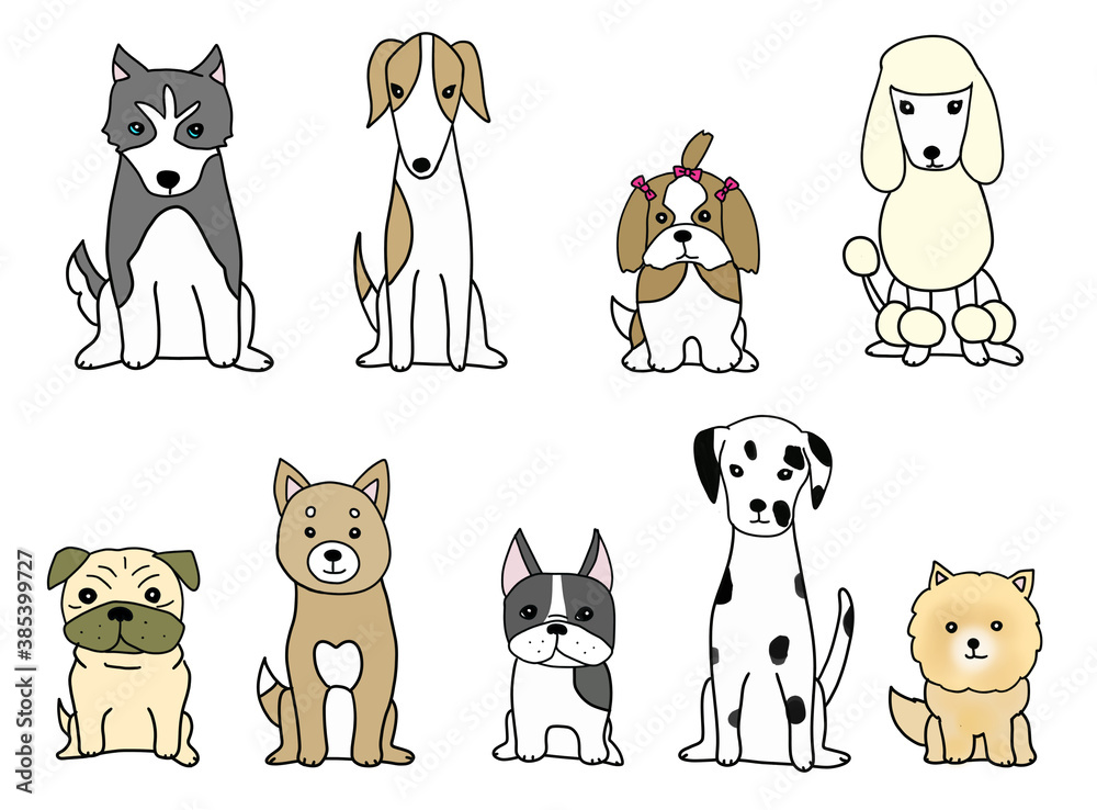 おすわりする9種類の犬 Stock イラスト Adobe Stock