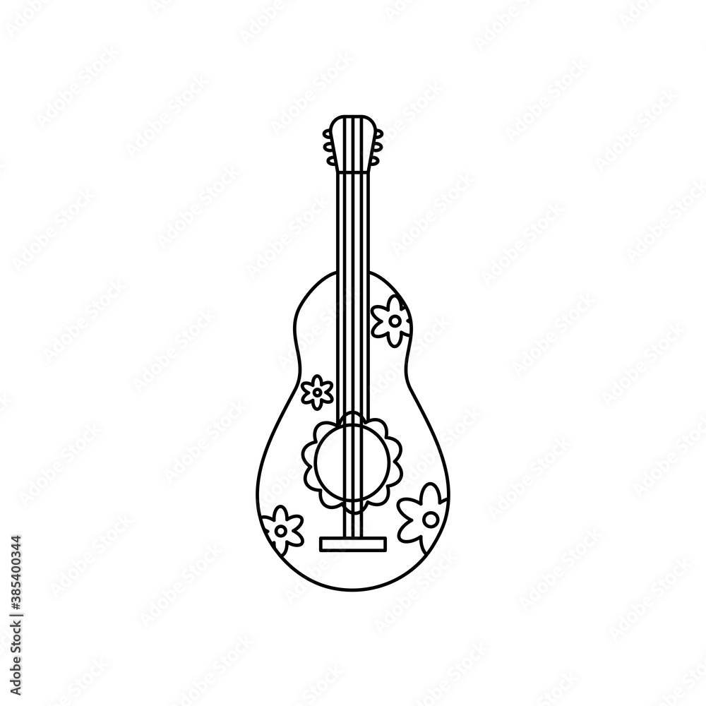 guitar with flowers design, line style