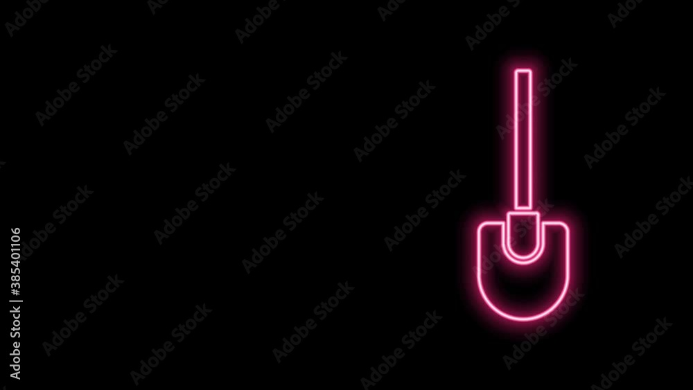Glowing neon line Shovel icon isolated on black background. Gardening tool. Tool for horticulture, agriculture, farming. 4K Video motion graphic animation Glowing neon line Shovel icon isolated on black background. Gardening tool. Tool for horticulture, agriculture, farming. 4K Video motion graphic animation