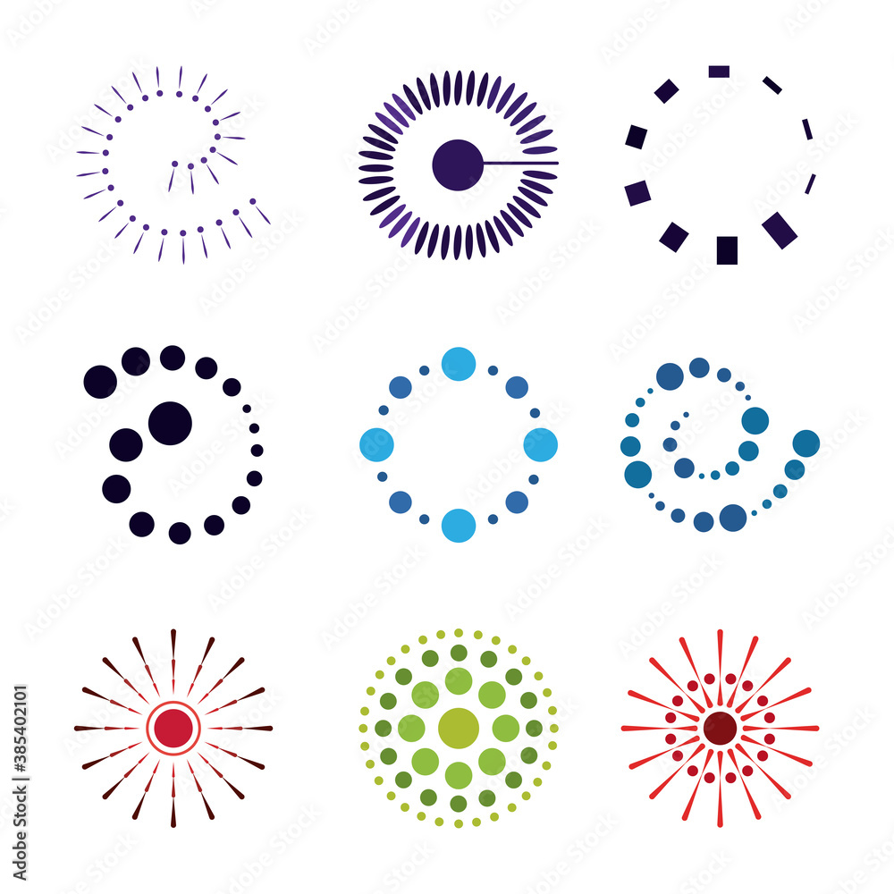 dotted decorative abstract texture shapes ornament set isolated white background