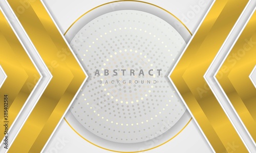 Abstract 3D circle papercut layer white background. Elegant arrow gold shape design.