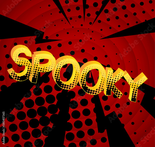 Spooky Comic book style cartoon words on abstract colorful comics background.