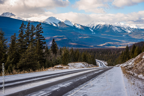 Mountains seen from the Trans Canada Highway between Banff and Jasper. Alberta, Canada.