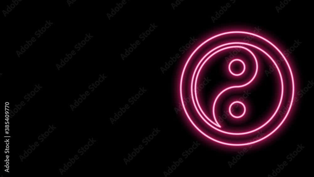 Glowing neon line Yin Yang symbol of harmony and balance icon isolated on black background. 4K Video motion graphic animation Glowing neon line Yin Yang symbol of harmony and balance icon isolated on black background. 4K Video motion graphic animation