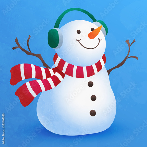 Cute little snowman flat cartoon for Christmas decoration. Vector illustration