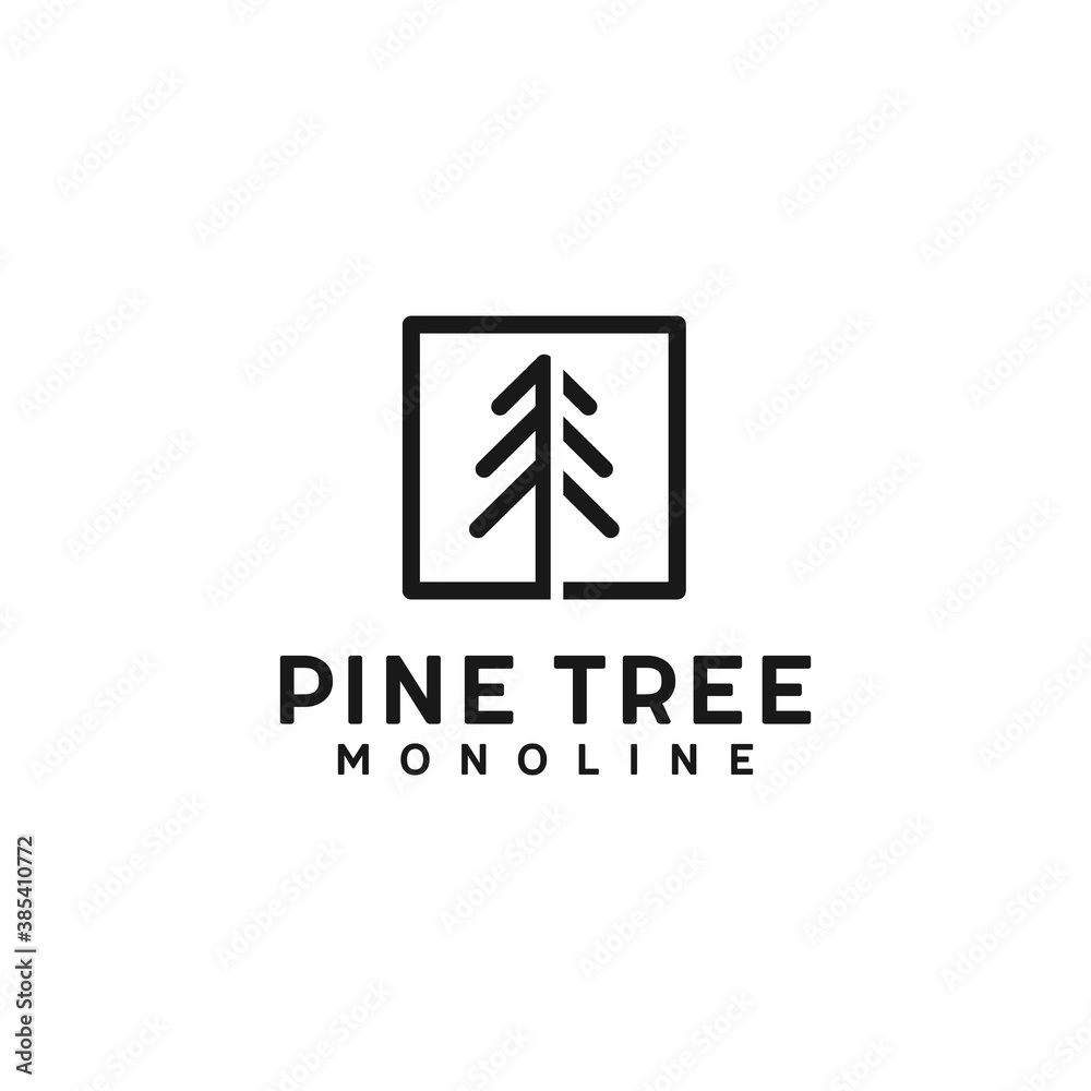 Naklejka premium Pine Tree Monoline Logo design