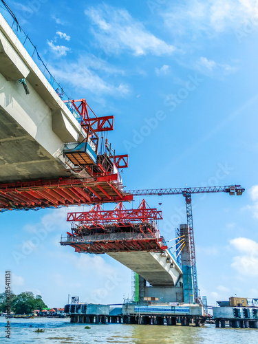 bridge construction with crane
