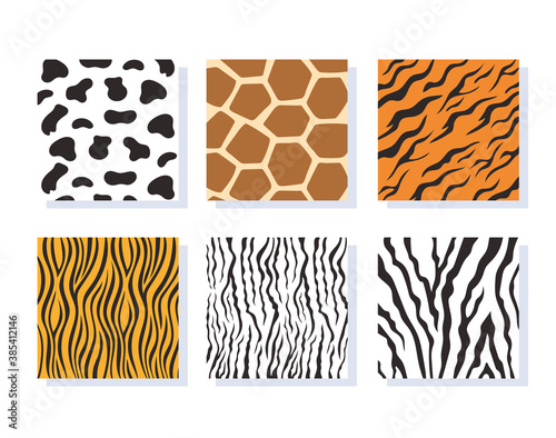 set jungle animal skin striped seamless patterns