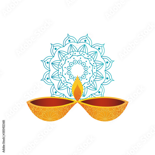 mandala and diwali diyas icon, flat style