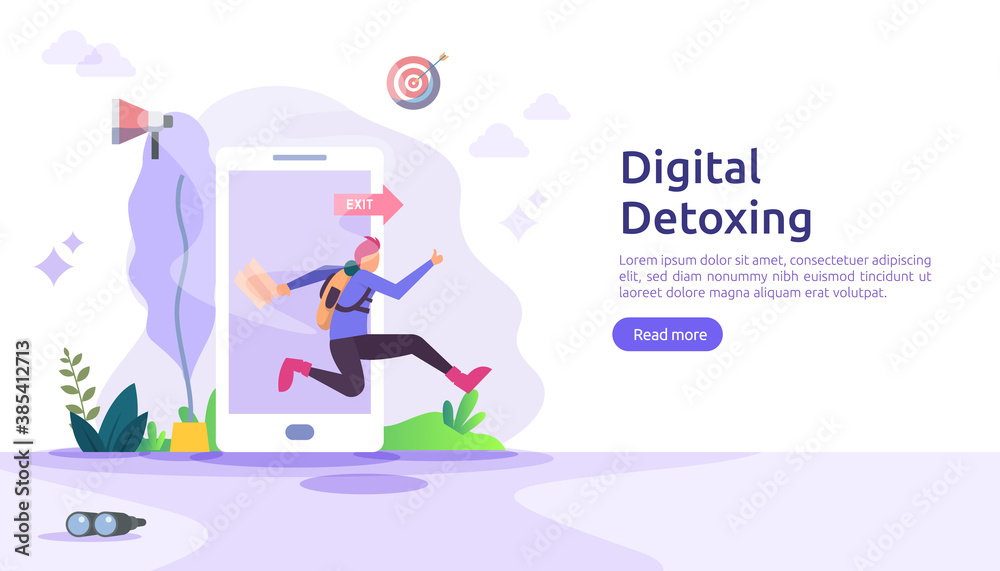 Digital detox lifestyle concept illustration template for web landing page, banner, presentation, social, poster, ad, promotion or print media.