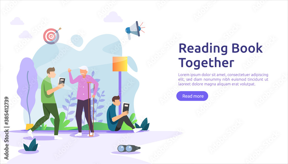 reading book habit. spend time at home during quarantine concept. vector illustration template for web landing page, banner, presentation, social, festival poster, ad, promotion or print media