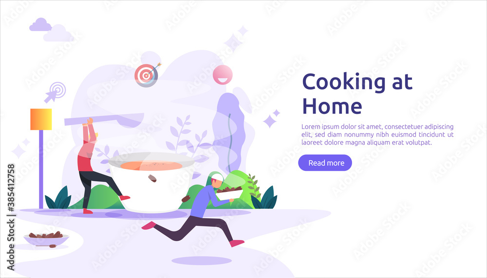 cooks in the kitchen together concept. vector illustration template for web landing page, banner, presentation, social, poster, ad, promotion or print media