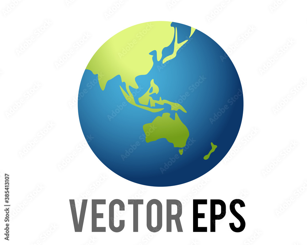 Vector globe emoji icon, showing showing Asia and Australia in green against blue ocean