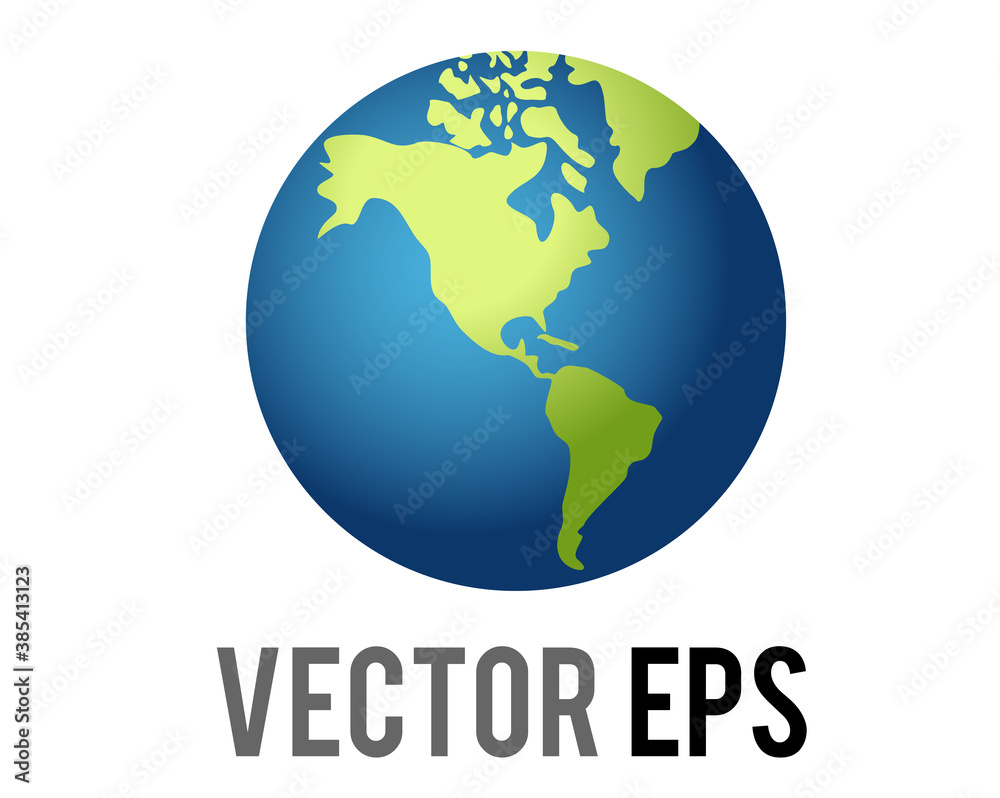 Vector globe showing Americas emoji icon, showing North, South America in green against blue ocean Vector globe showing Americas emoji icon, showing North, South America in green against blue ocean