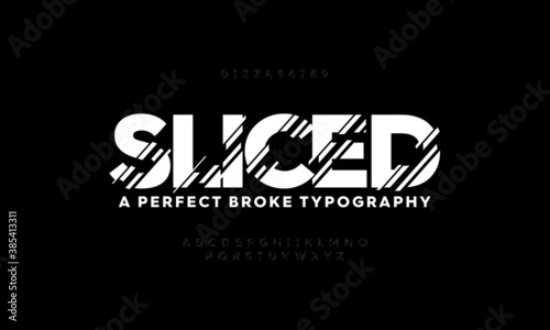 Typography alphabet fonts set. Sliced stylish typeface. Vector illustration font a to z.