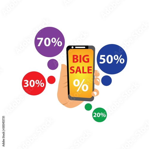 Hand with smarphone discount message