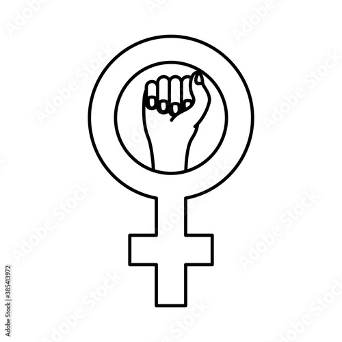 female gender symbol with hand fist line style icon