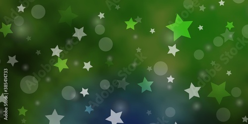 Light Blue, Yellow vector background with circles, stars. Illustration with set of colorful abstract spheres, stars. Pattern for design of fabric, wallpapers.