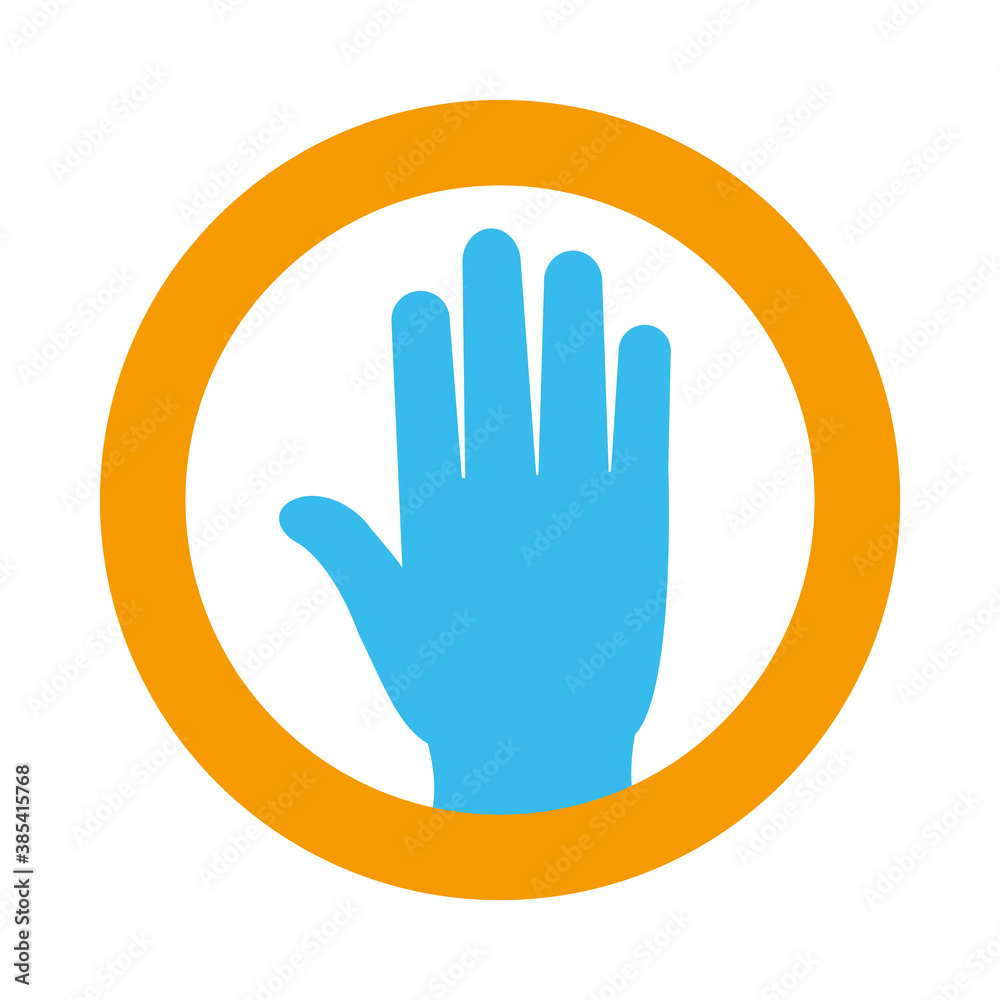 stop hand round sign icon, flat style