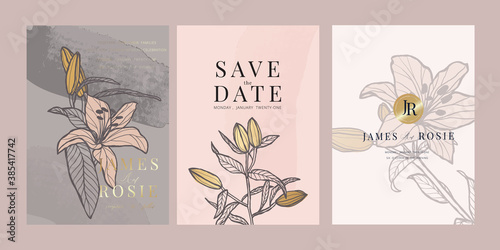 Navy Blue Luxury Wedding Invitation, floral invite thank you, rsvp modern card Design in gold flower with  leaf greenery  branches decorative Vector elegant rustic template