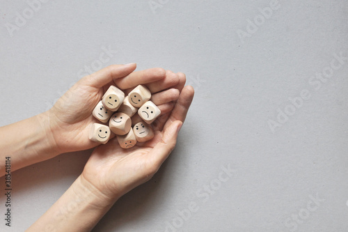 Obraz na płótnie Image of emotions on wooden blocks. Joy, calm, sadness, anger
