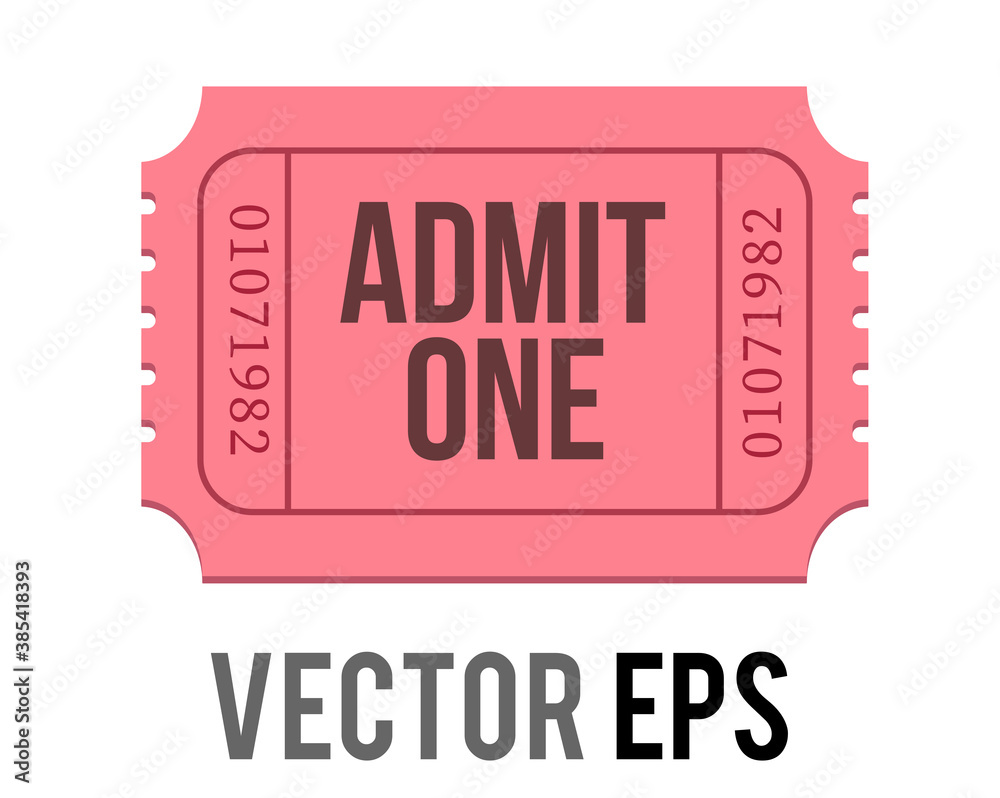 Vector pink traditional admission ticket emoji icon with words Admit one  and number Stock Vector | Adobe Stock