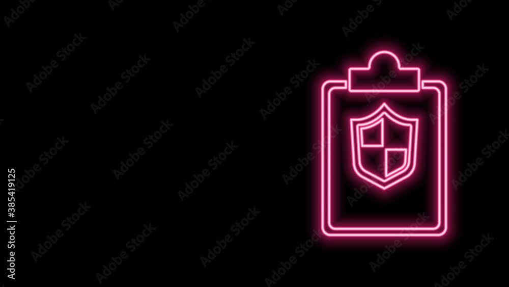 Glowing neon line Document with shield icon isolated on black background. Insurance concept. Security, safety, protection, protect concept. 4K Video motion graphic animation Glowing neon line Document with shield icon isolated on black background. Insurance concept. Security, safety, protection, protect concept. 4K Video motion graphic animation