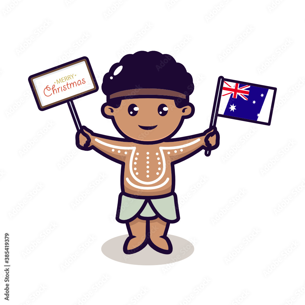 Cute Australian kid holding Christmas banner