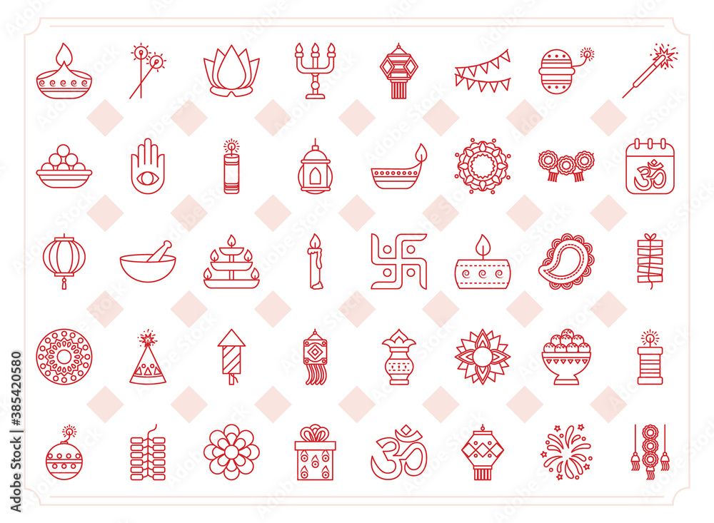 icon set of diwali, line style