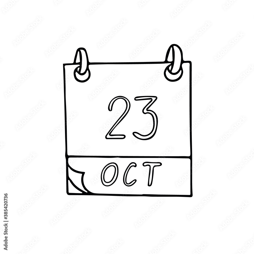 calendar hand drawn in doodle style. October 23. International Snow Leopard Day, date. icon, sticker, element, design. planning, business holiday