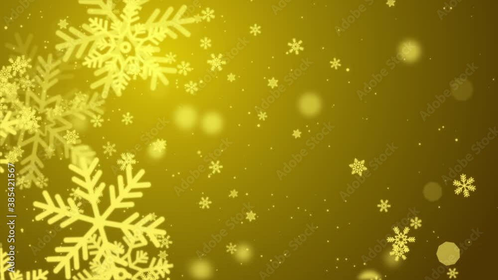 4k Gold Snowflakes background. Falling snow flakes loop Animation. 2020 New year, merry christmas, Holiday, winter, New Year, snowflake, snow, festive snow flakes
