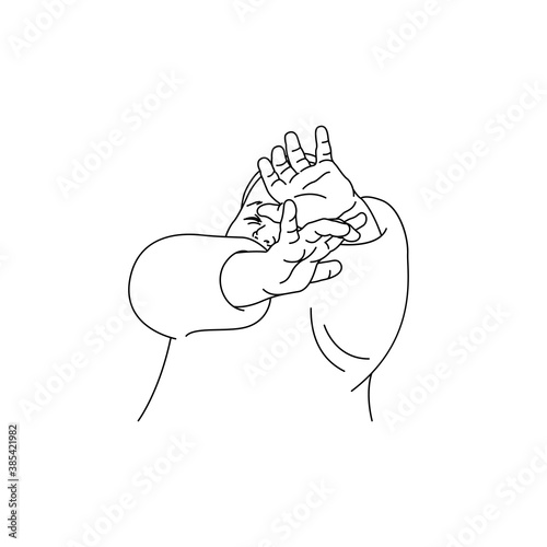 Child covers his face with his hands in defense. Frightened baby covers herself with her arms outstretched. Maltreatment, Domestic violence against children Vector illustration, Social issues concept 