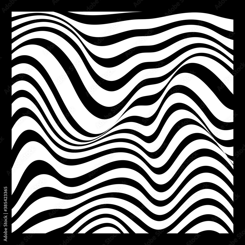 Abstract Geometric Background of Fluid Waves with Fashionable Striped Surface Pattern - Black and White, Vector Swirls Abstract Geometric Background of Fluid Waves with Fashionable Striped Surface Pattern - Black and White, Vector Swirls