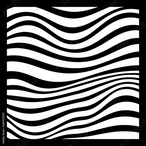 Abstract Geometric Background of Fluid Waves with Fashionable Striped Surface Pattern - Black and White, Vector Swirls © Sunar
