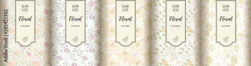 Floral seamless textile pattern set. Flowers and leaves.. Colorful vector fabric background.