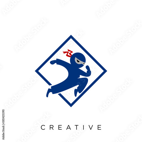 ninja jump logo illustration design vector 