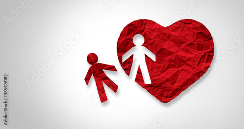 Fényképezés Relationship loss concept and broken heart or breakup idea as a separation and divorce icon as as a torn love and losing a lover or loved one