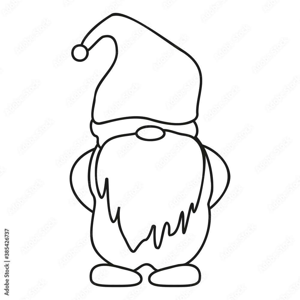 Doodle illustration with gnome outline christmas. Vector gnomes ...