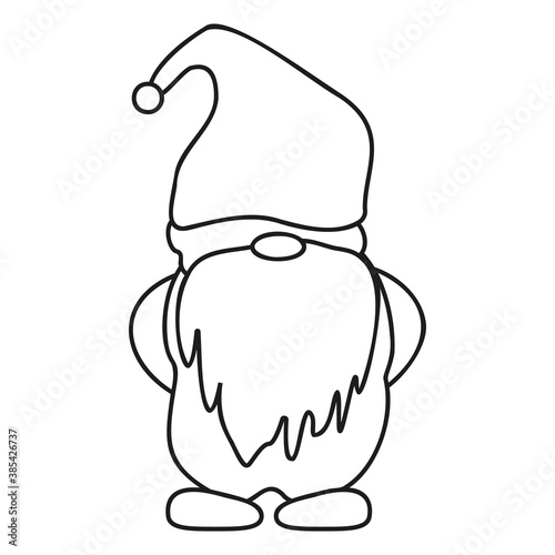 Doodle illustration with gnome outline christmas. Vector gnomes cartoons, black silhouettes isolated on white.