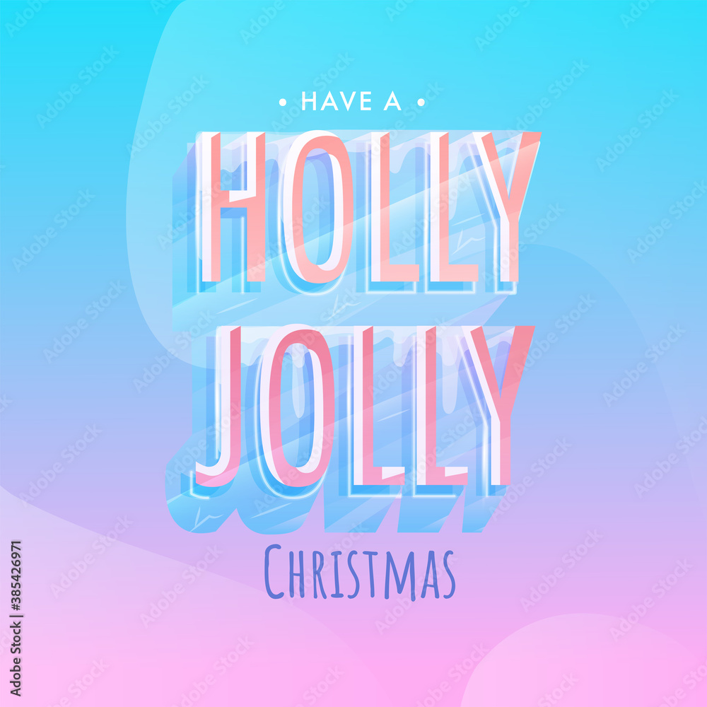 Ice Effect Text Holly Jolly on Gradient Sky Blue and Pink Background for Merry Christmas.