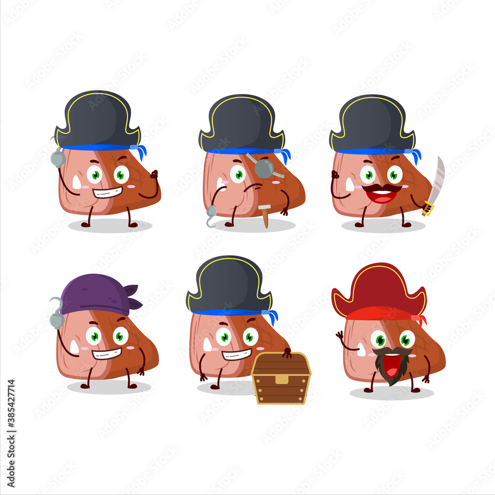 Cartoon character of meat with various pirates emoticons Cartoon character of meat with various pirates emoticons