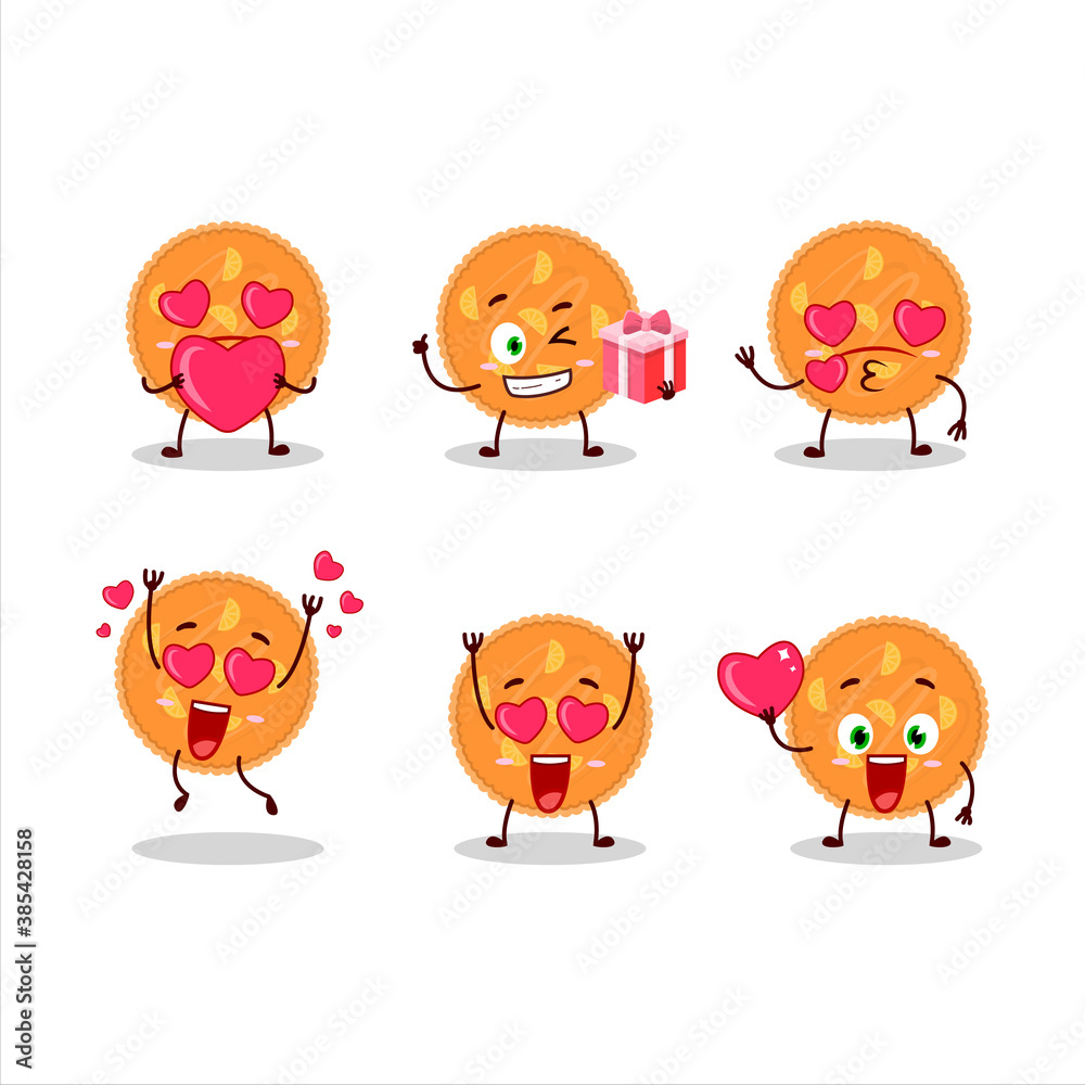 Orange pie cartoon character with love cute emoticon