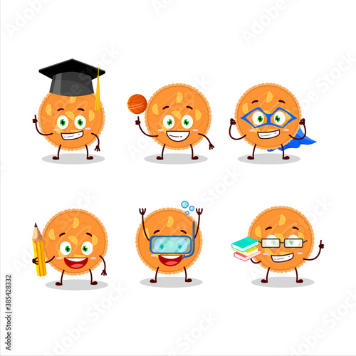 Fototapeta Naklejka Na Ścianę i Meble -  School student of orange pie cartoon character with various expressions