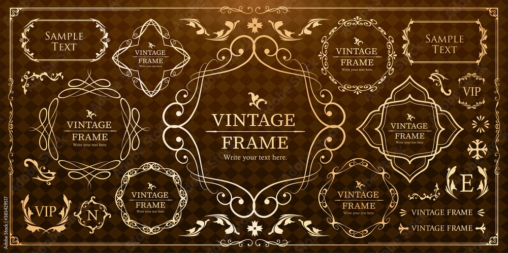 クリスマスのフレームセット、リースのデザイン、オーナメントや装飾デザイン