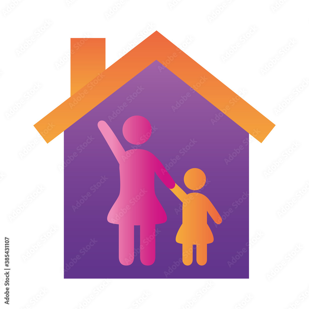 mom and daughter figures in house degradient style icon mom and daughter figures in house degradient style icon