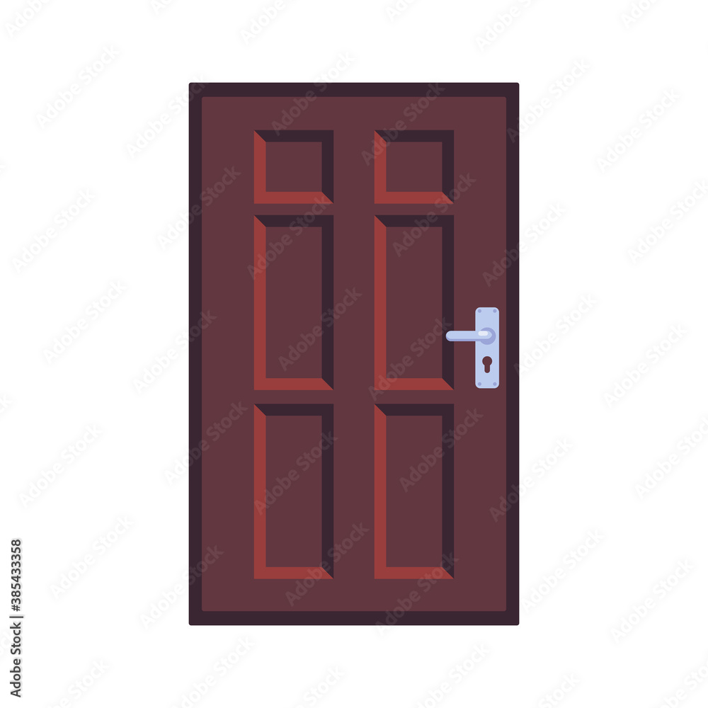 Six panel door flat icon, vector sign, brown door with handle colorful pictogram isolated on white. Symbol, logo illustration. Flat style design Six panel door flat icon, vector sign, brown door with handle colorful pictogram isolated on white. Symbol, logo illustration. Flat style design