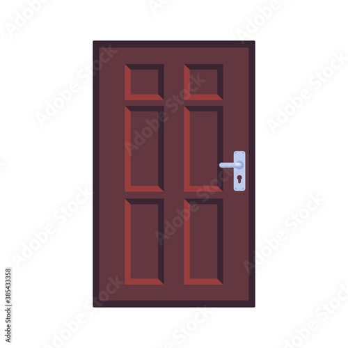 Six panel door flat icon, vector sign, brown door with handle colorful pictogram isolated on white. Symbol, logo illustration. Flat style design