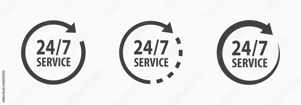 24-7 service icon. Vector illustration on white.