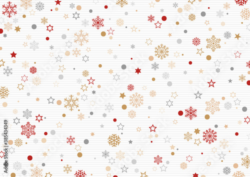 Christmas Pattern with Snowflakes and Stars on Striped Background - Festive Illustration for Your Xmas Graphic Design, Vector